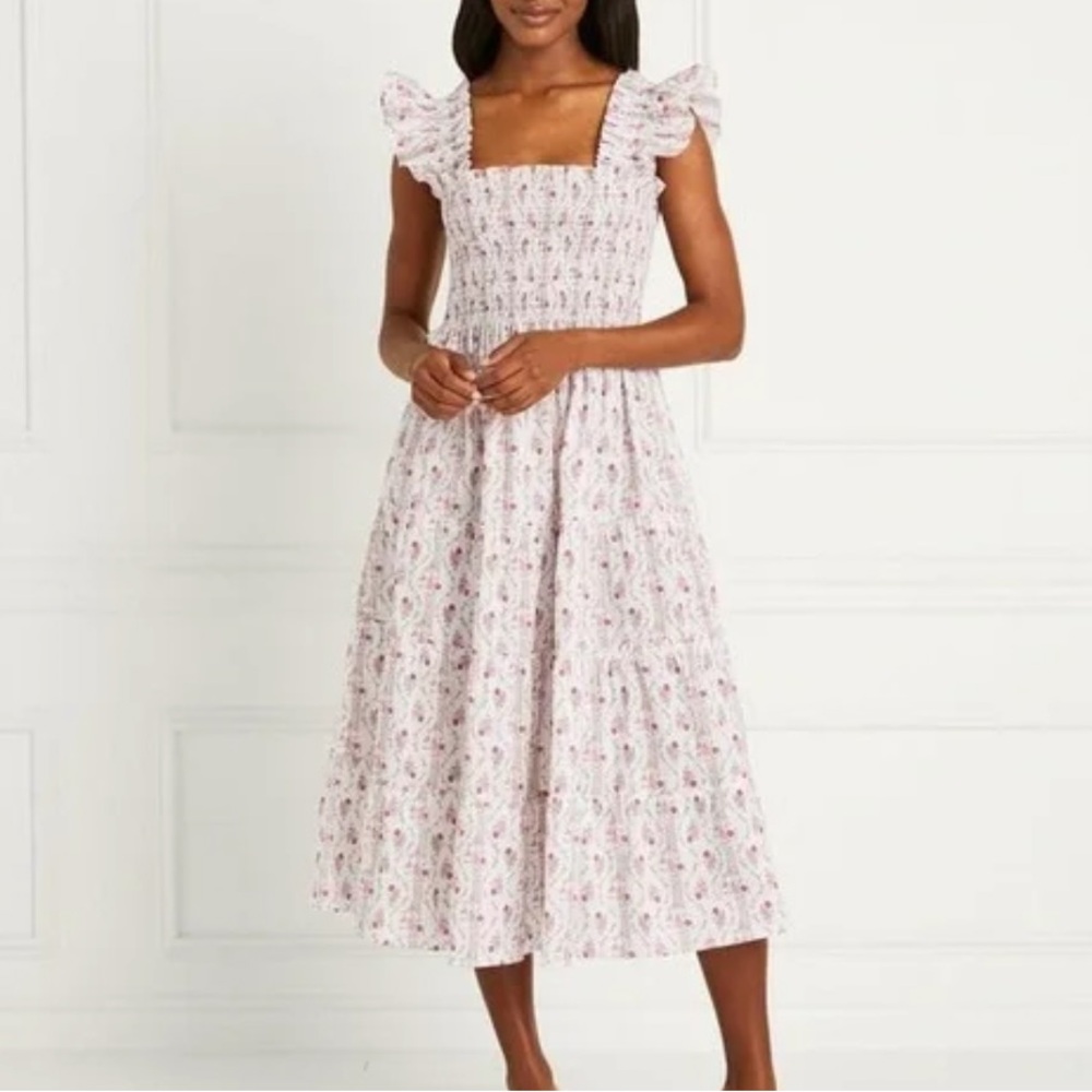 Hill House Ellie nap dress in pink vine stripe cotton